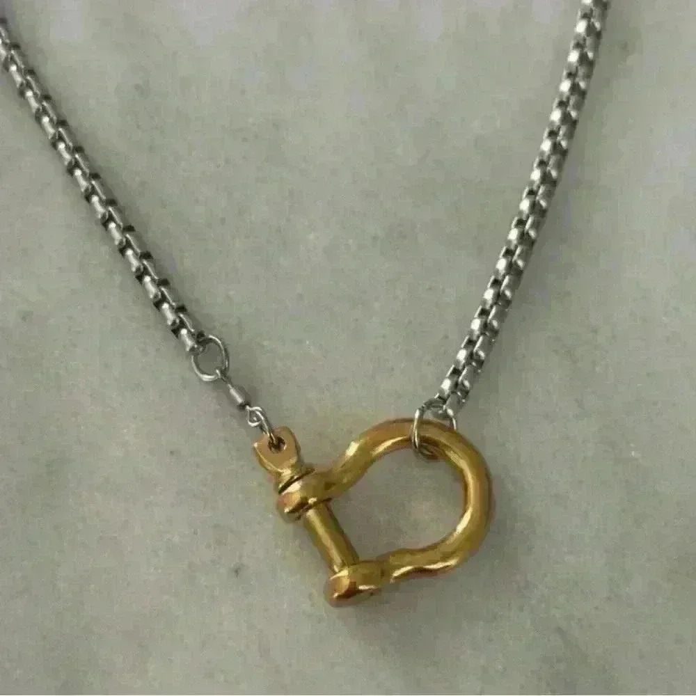 COPY - Gold Chain Two Tone Silver Horse Bit Chunky Charm Clasp Carabiner Neckla… - Picture 1 of 4